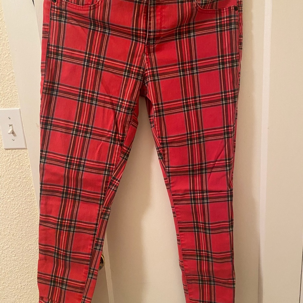 Red Plaid Skinny Jeans Size 12 Wild Fable